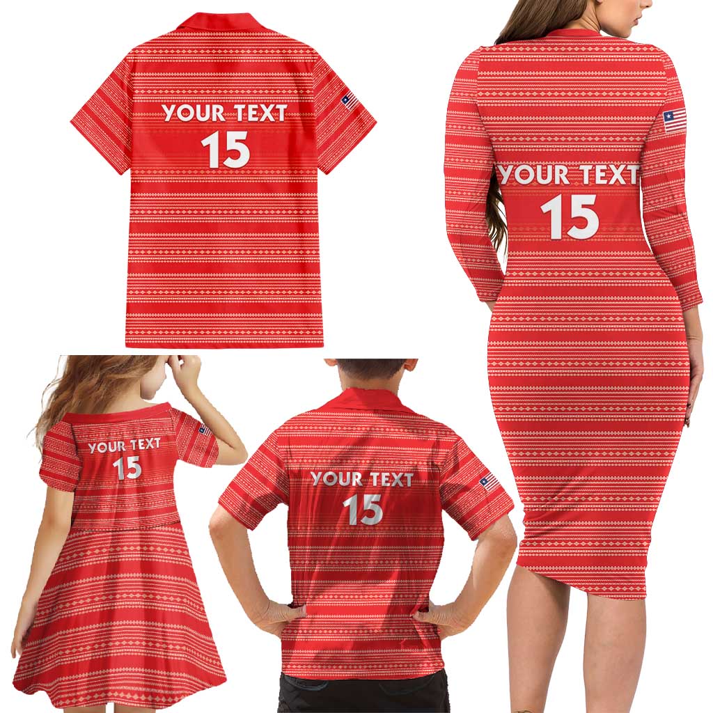 Custom Liberia Football Family Matching Long Sleeve Bodycon Dress and Hawaiian Shirt Women Red Jersey - Wonder Print Shop