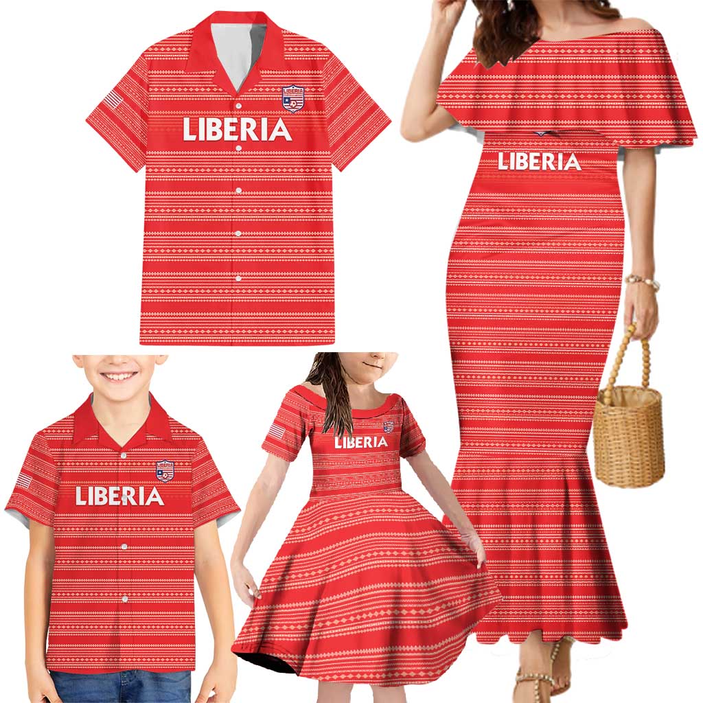 Custom Liberia Football Family Matching Mermaid Dress and Hawaiian Shirt Women Red Jersey - Wonder Print Shop