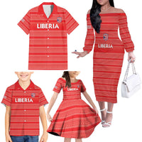 Custom Liberia Football Family Matching Off The Shoulder Long Sleeve Dress and Hawaiian Shirt Women Red Jersey - Wonder Print Shop