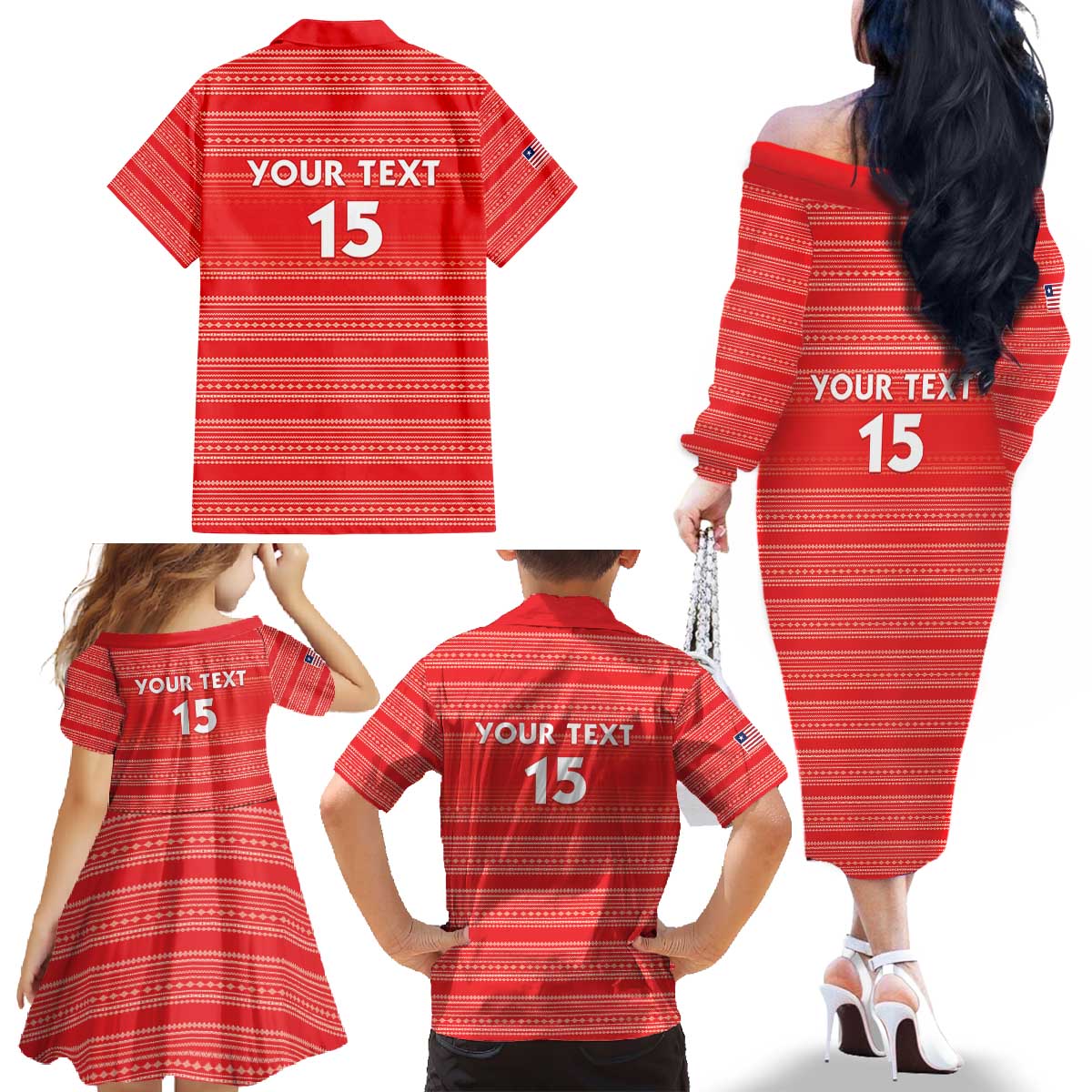 Custom Liberia Football Family Matching Off The Shoulder Long Sleeve Dress and Hawaiian Shirt Women Red Jersey - Wonder Print Shop