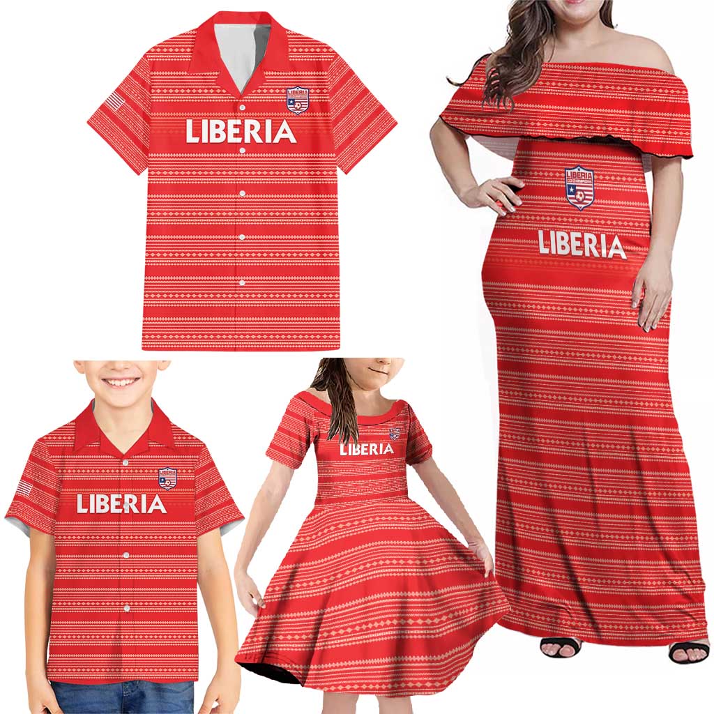 Custom Liberia Football Family Matching Off Shoulder Maxi Dress and Hawaiian Shirt Women Red Jersey - Wonder Print Shop