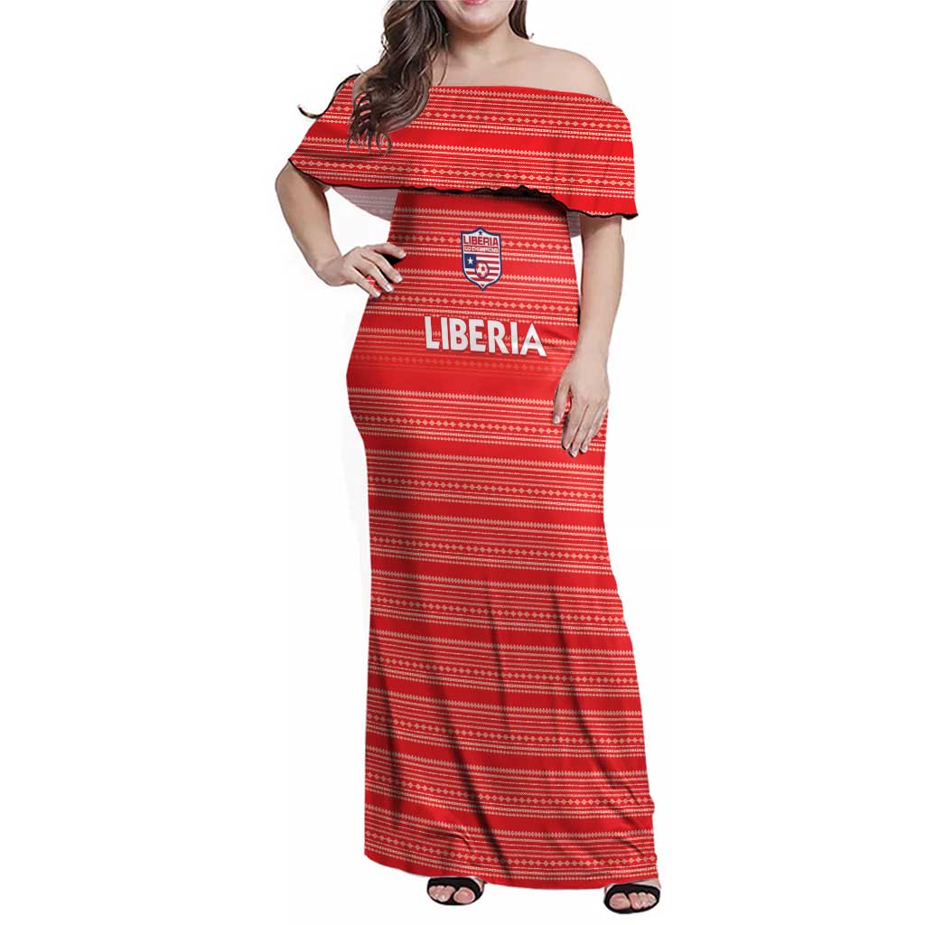 Custom Liberia Football Family Matching Off Shoulder Maxi Dress and Hawaiian Shirt Women Red Jersey - Wonder Print Shop