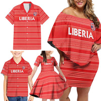 Custom Liberia Football Family Matching Off Shoulder Short Dress and Hawaiian Shirt Women Red Jersey - Wonder Print Shop
