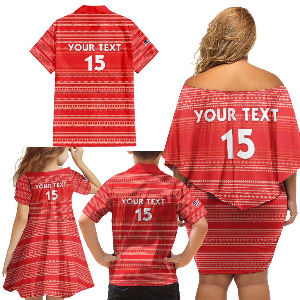 Custom Liberia Football Family Matching Off Shoulder Short Dress and Hawaiian Shirt Women Red Jersey - Wonder Print Shop