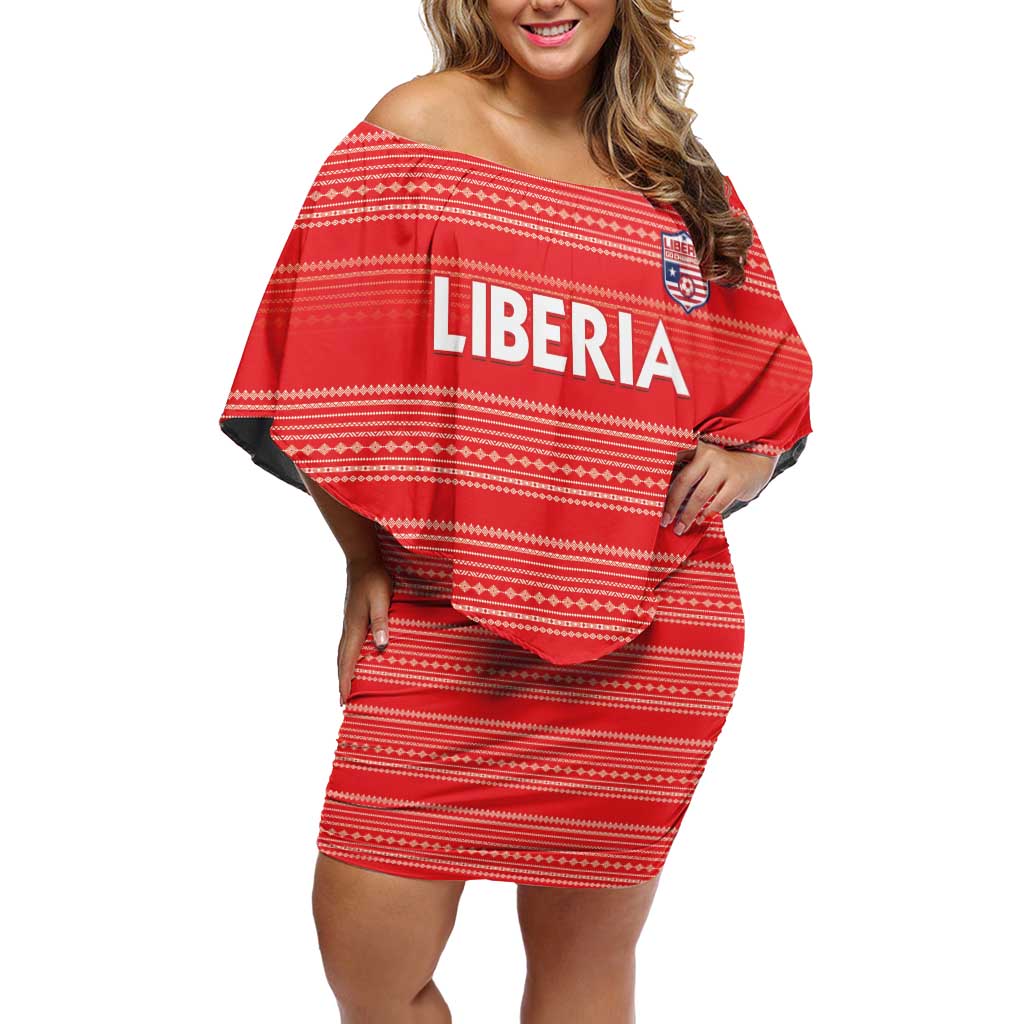 Custom Liberia Football Family Matching Off Shoulder Short Dress and Hawaiian Shirt Women Red Jersey - Wonder Print Shop