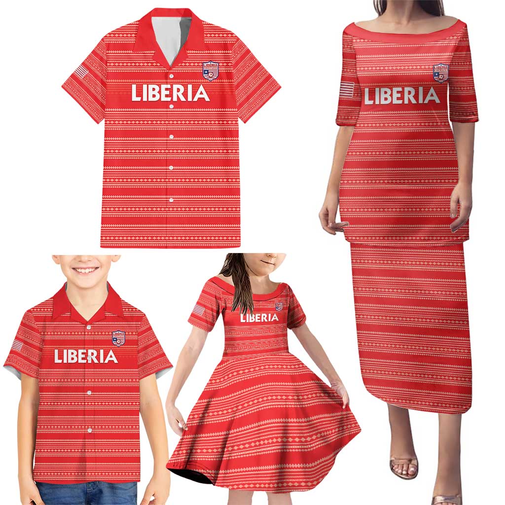 Custom Liberia Football Family Matching Puletasi and Hawaiian Shirt Women Red Jersey - Wonder Print Shop