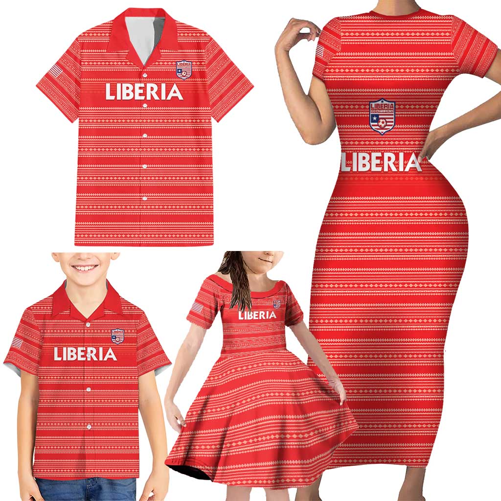 Custom Liberia Football Family Matching Short Sleeve Bodycon Dress and Hawaiian Shirt Women Red Jersey - Wonder Print Shop
