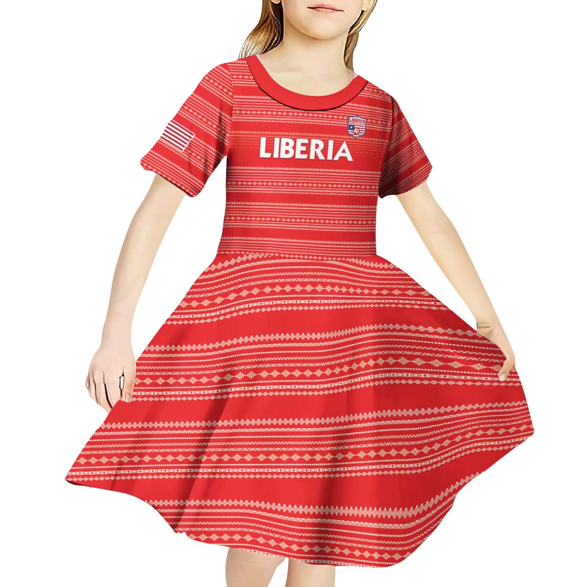 Custom Liberia Football Kid Short Sleeve Dress Women Red Jersey - Wonder Print Shop