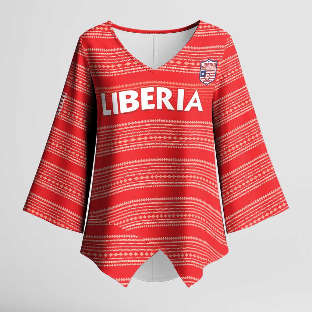 Custom Liberia Football Kimono Sleeve Blouse Women Red Jersey - Wonder Print Shop