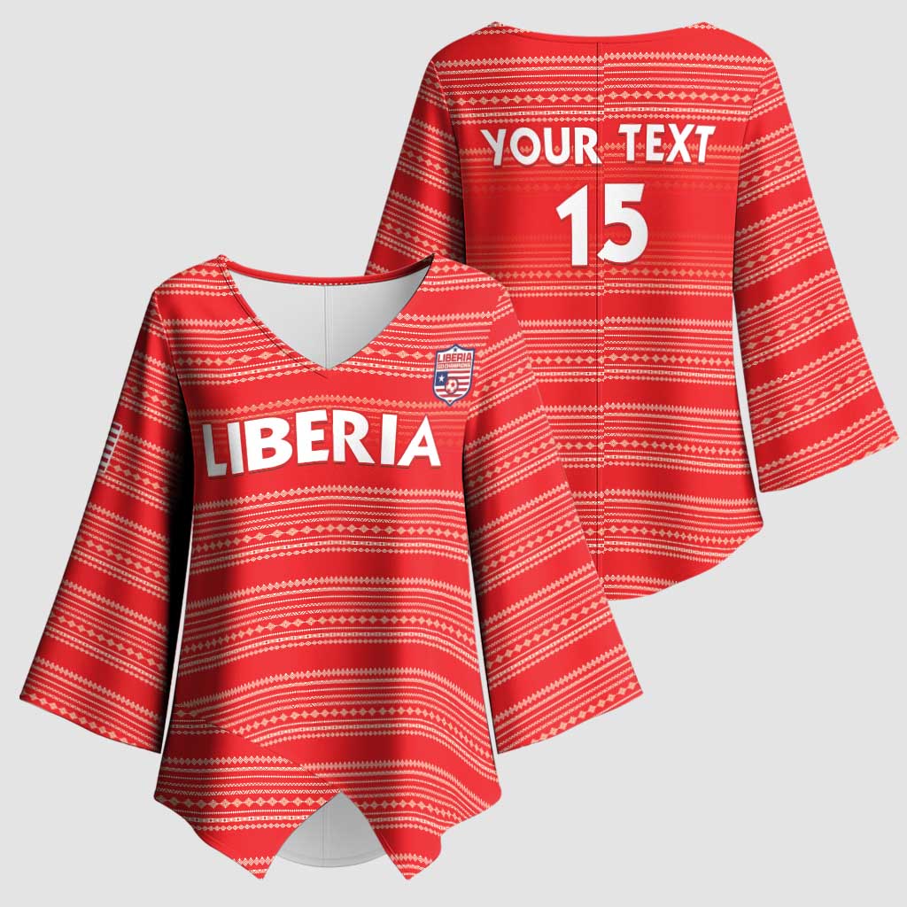 Custom Liberia Football Kimono Sleeve Blouse Women Red Jersey - Wonder Print Shop