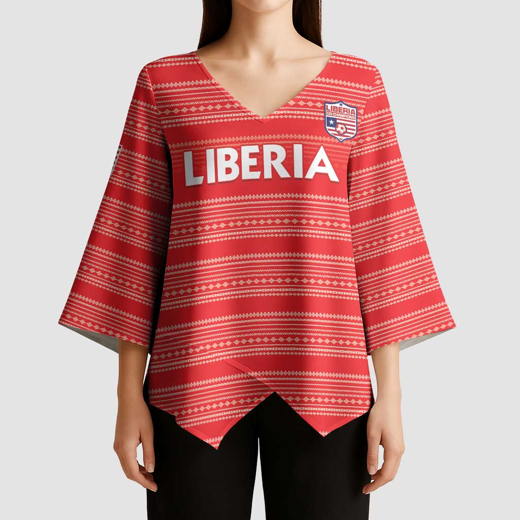 Custom Liberia Football Kimono Sleeve Blouse Women Red Jersey - Wonder Print Shop