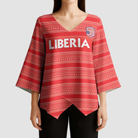 Custom Liberia Football Kimono Sleeve Blouse Women Red Jersey - Wonder Print Shop