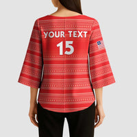 Custom Liberia Football Kimono Sleeve Blouse Women Red Jersey - Wonder Print Shop