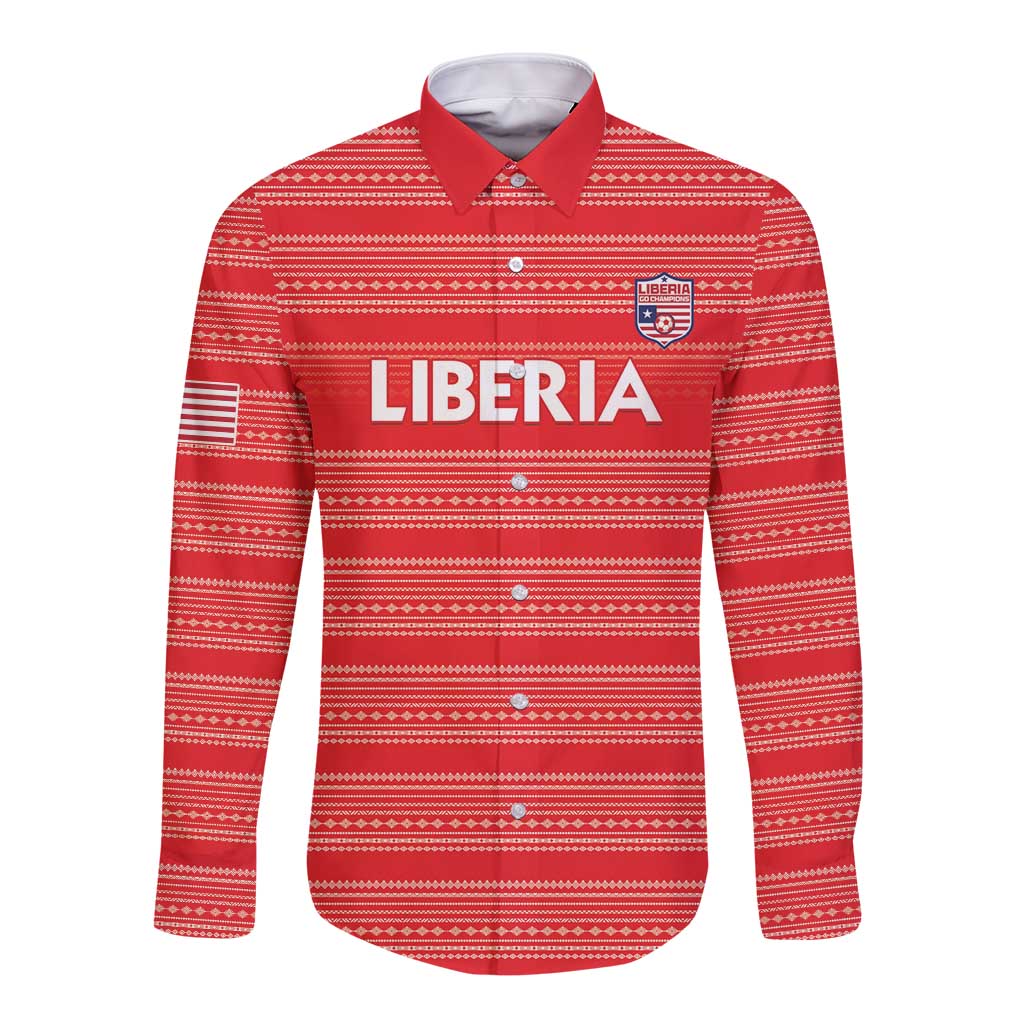 Custom Liberia Football Long Sleeve Button Shirt Women Red Jersey - Wonder Print Shop