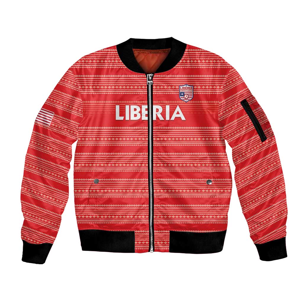 Custom Liberia Football Sleeve Zip Bomber Jacket Women Red Jersey - Wonder Print Shop