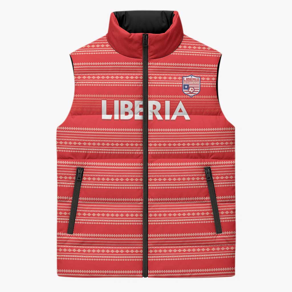 Custom Liberia Football Sleeveless Puffer Jacket Women Red Jersey - Wonder Print Shop
