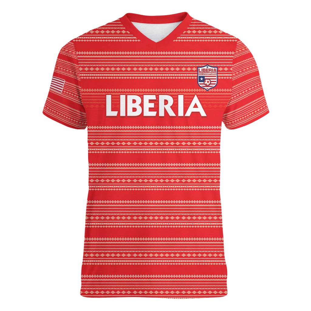 Custom Liberia Football Women V-Neck T-Shirt Women Red Jersey - Wonder Print Shop