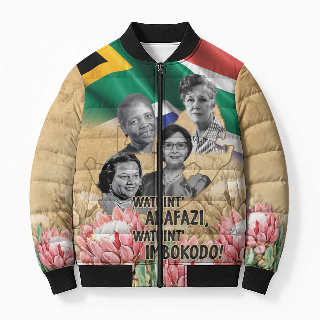 South African Women Mobilisation Bomber Puffer Jacket Wathint Abafazi Wathint Imbokodo - Wonder Print Shop
