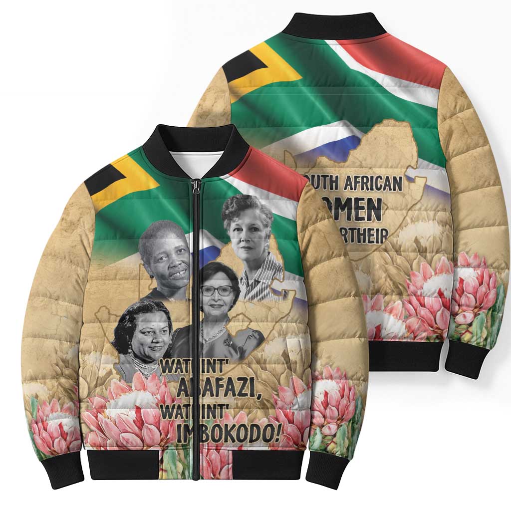 South African Women Mobilisation Bomber Puffer Jacket Wathint Abafazi Wathint Imbokodo - Wonder Print Shop