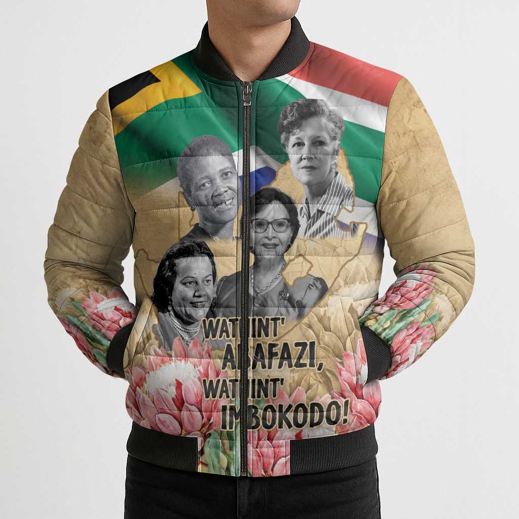 South African Women Mobilisation Bomber Puffer Jacket Wathint Abafazi Wathint Imbokodo - Wonder Print Shop