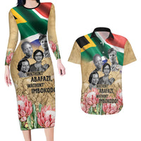 South African Women Mobilisation Couples Matching Long Sleeve Bodycon Dress and Hawaiian Shirt Wathint Abafazi Wathint Imbokodo - Wonder Print Shop
