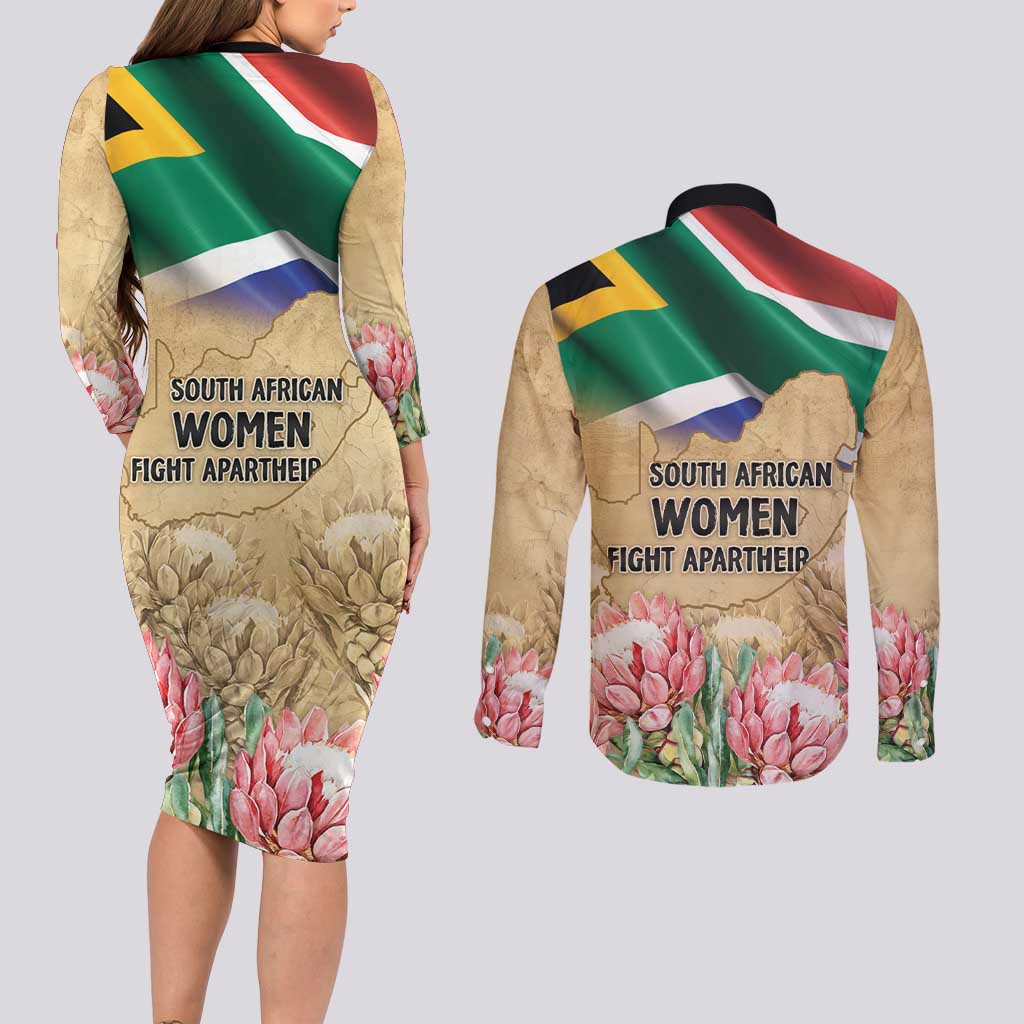 South African Women Mobilisation Couples Matching Long Sleeve Bodycon Dress and Long Sleeve Button Shirt Wathint Abafazi Wathint Imbokodo - Wonder Print Shop