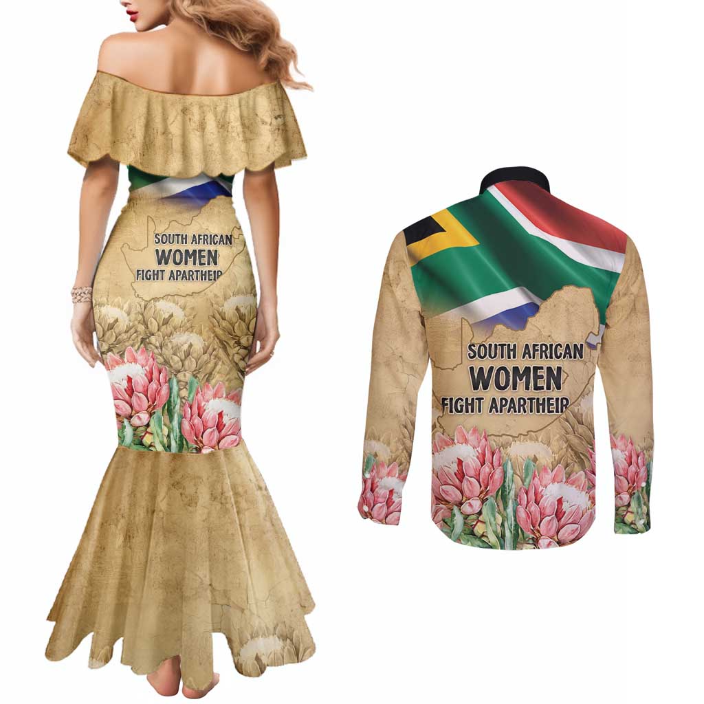South African Women Mobilisation Couples Matching Mermaid Dress and Long Sleeve Button Shirt Wathint Abafazi Wathint Imbokodo - Wonder Print Shop