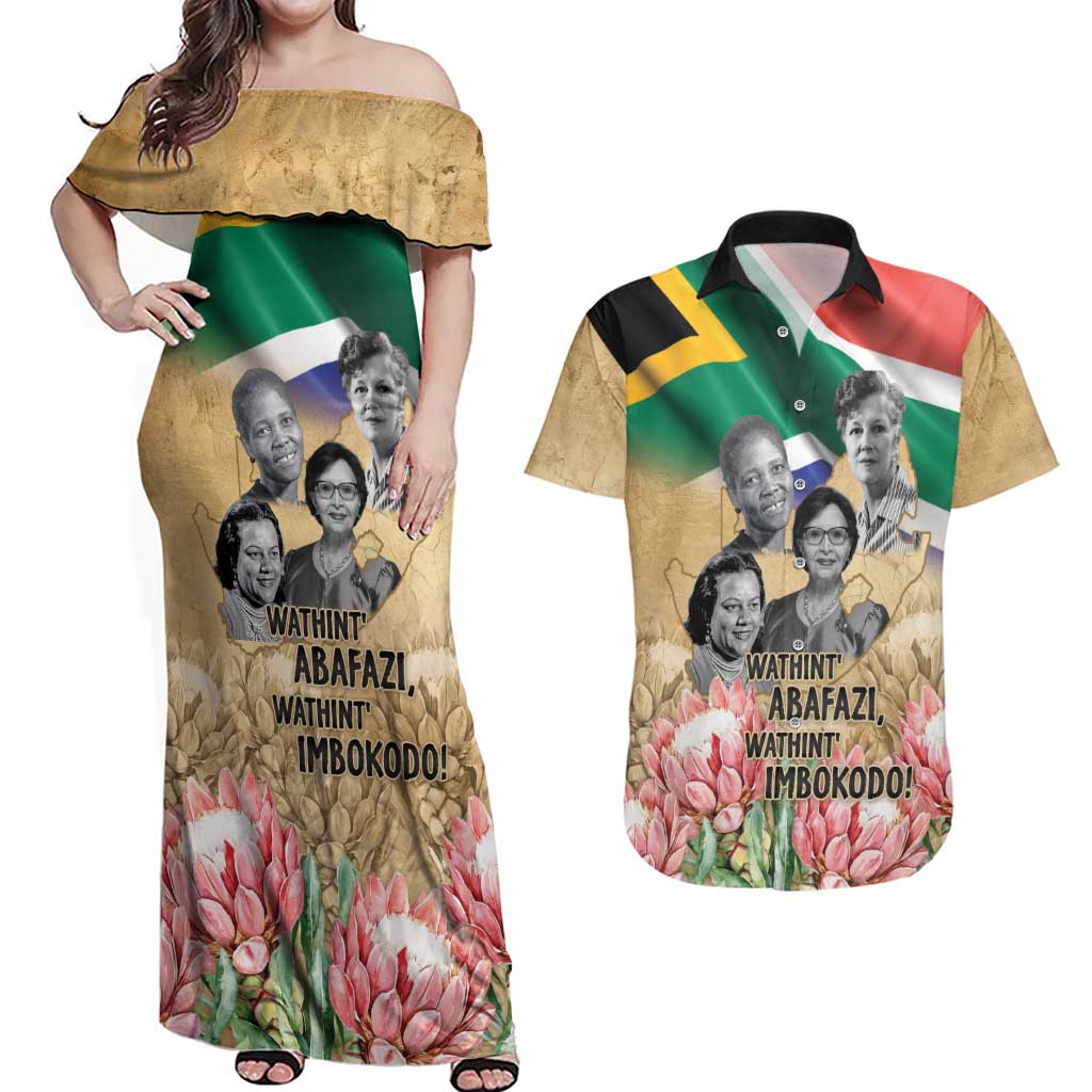 South African Women Mobilisation Couples Matching Off Shoulder Maxi Dress and Hawaiian Shirt Wathint Abafazi Wathint Imbokodo - Wonder Print Shop