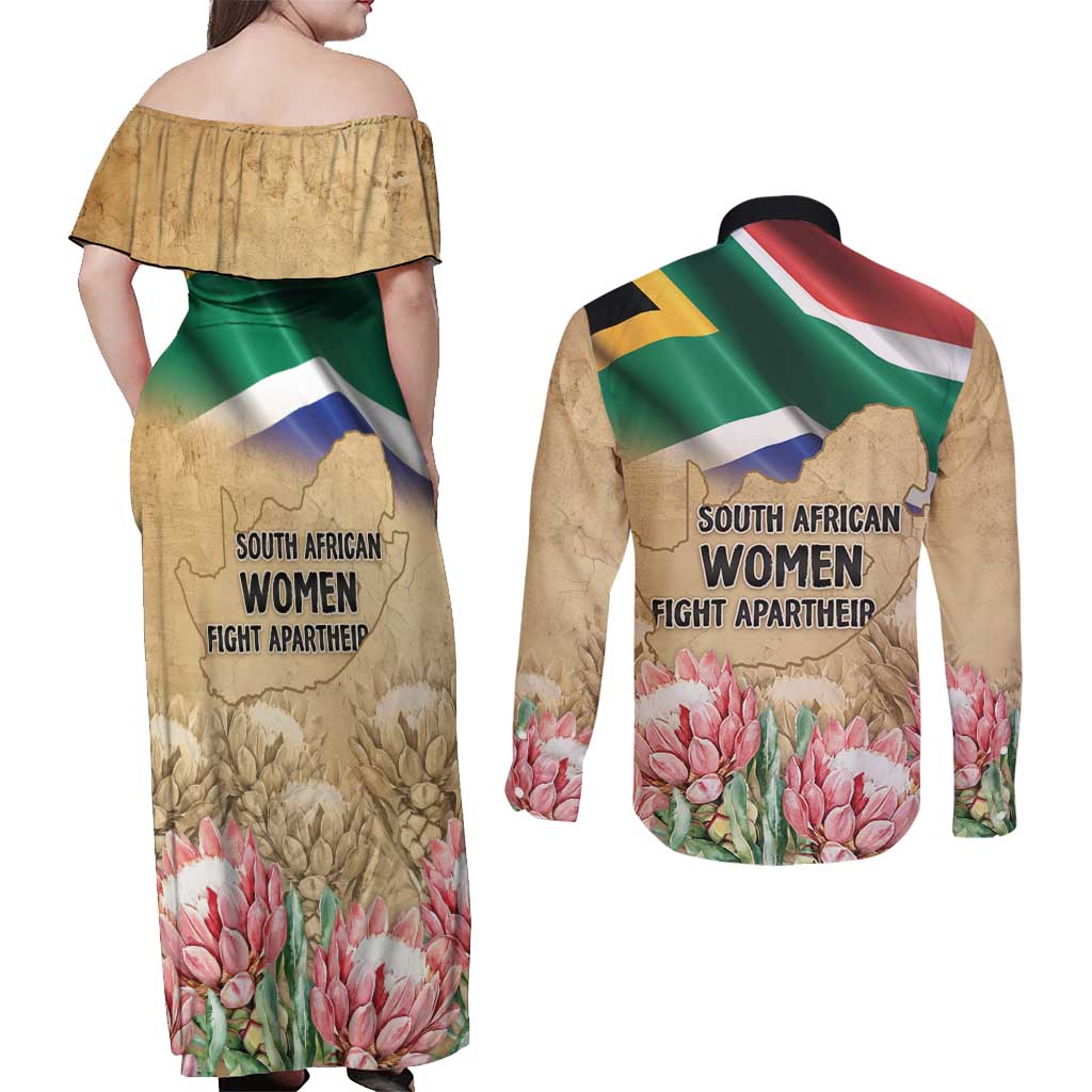 South African Women Mobilisation Couples Matching Off Shoulder Maxi Dress and Long Sleeve Button Shirt Wathint Abafazi Wathint Imbokodo - Wonder Print Shop