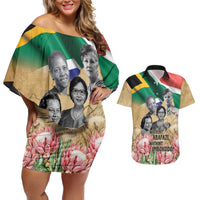 South African Women Mobilisation Couples Matching Off Shoulder Short Dress and Hawaiian Shirt Wathint Abafazi Wathint Imbokodo - Wonder Print Shop