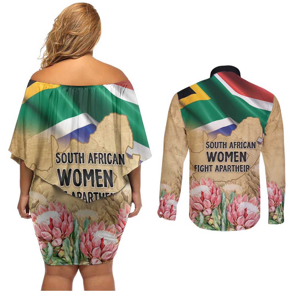 South African Women Mobilisation Couples Matching Off Shoulder Short Dress and Long Sleeve Button Shirt Wathint Abafazi Wathint Imbokodo - Wonder Print Shop