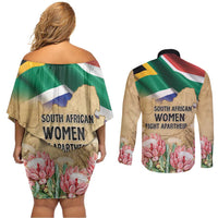 South African Women Mobilisation Couples Matching Off Shoulder Short Dress and Long Sleeve Button Shirt Wathint Abafazi Wathint Imbokodo - Wonder Print Shop