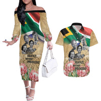 South African Women Mobilisation Couples Matching Off The Shoulder Long Sleeve Dress and Hawaiian Shirt Wathint Abafazi Wathint Imbokodo - Wonder Print Shop