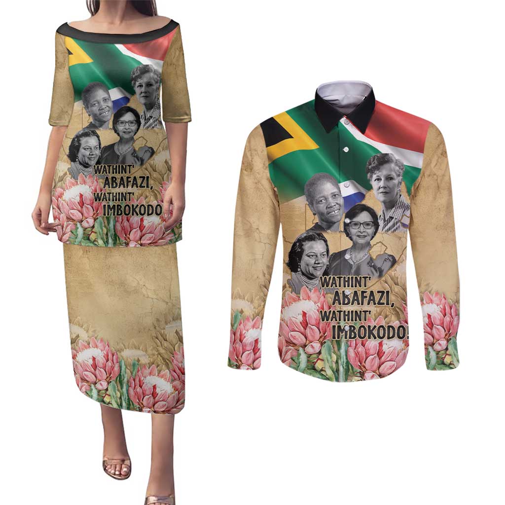 South African Women Mobilisation Couples Matching Puletasi and Long Sleeve Button Shirt Wathint Abafazi Wathint Imbokodo - Wonder Print Shop