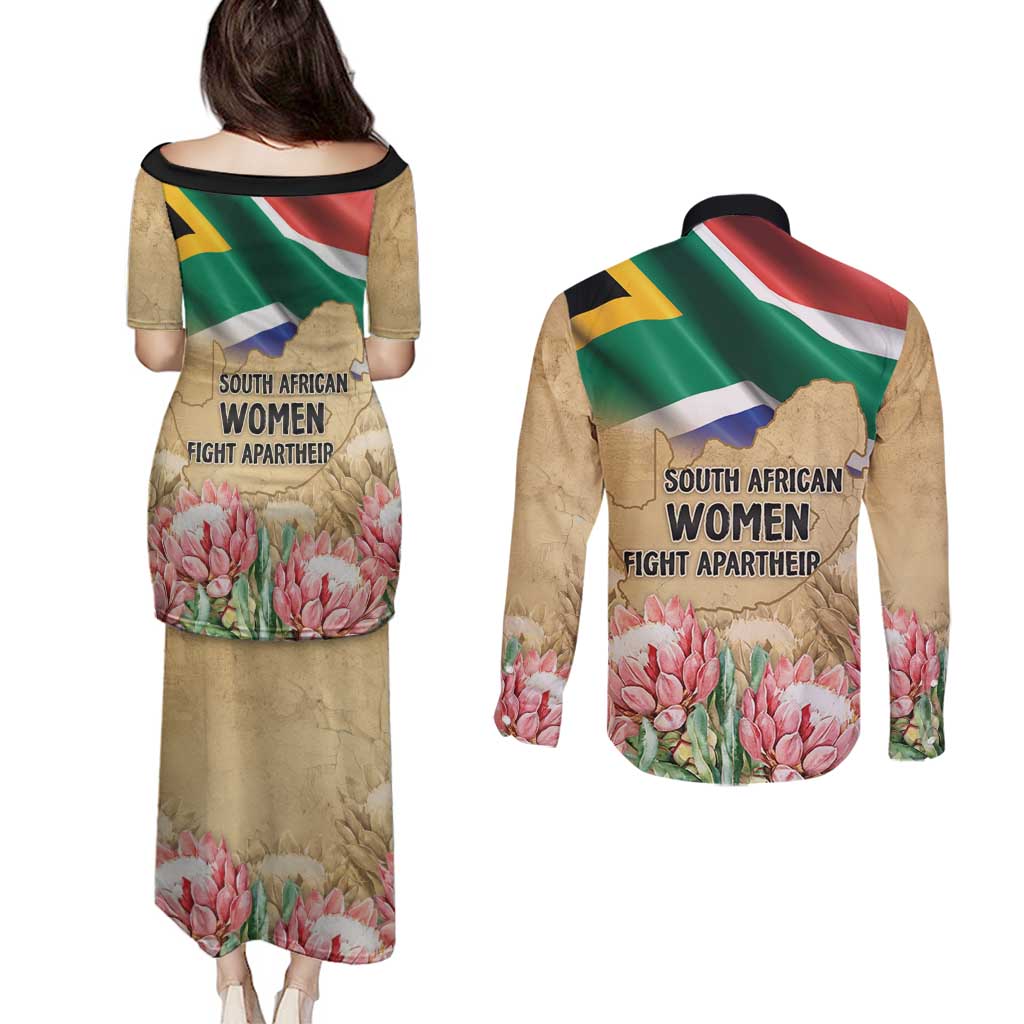 South African Women Mobilisation Couples Matching Puletasi and Long Sleeve Button Shirt Wathint Abafazi Wathint Imbokodo - Wonder Print Shop