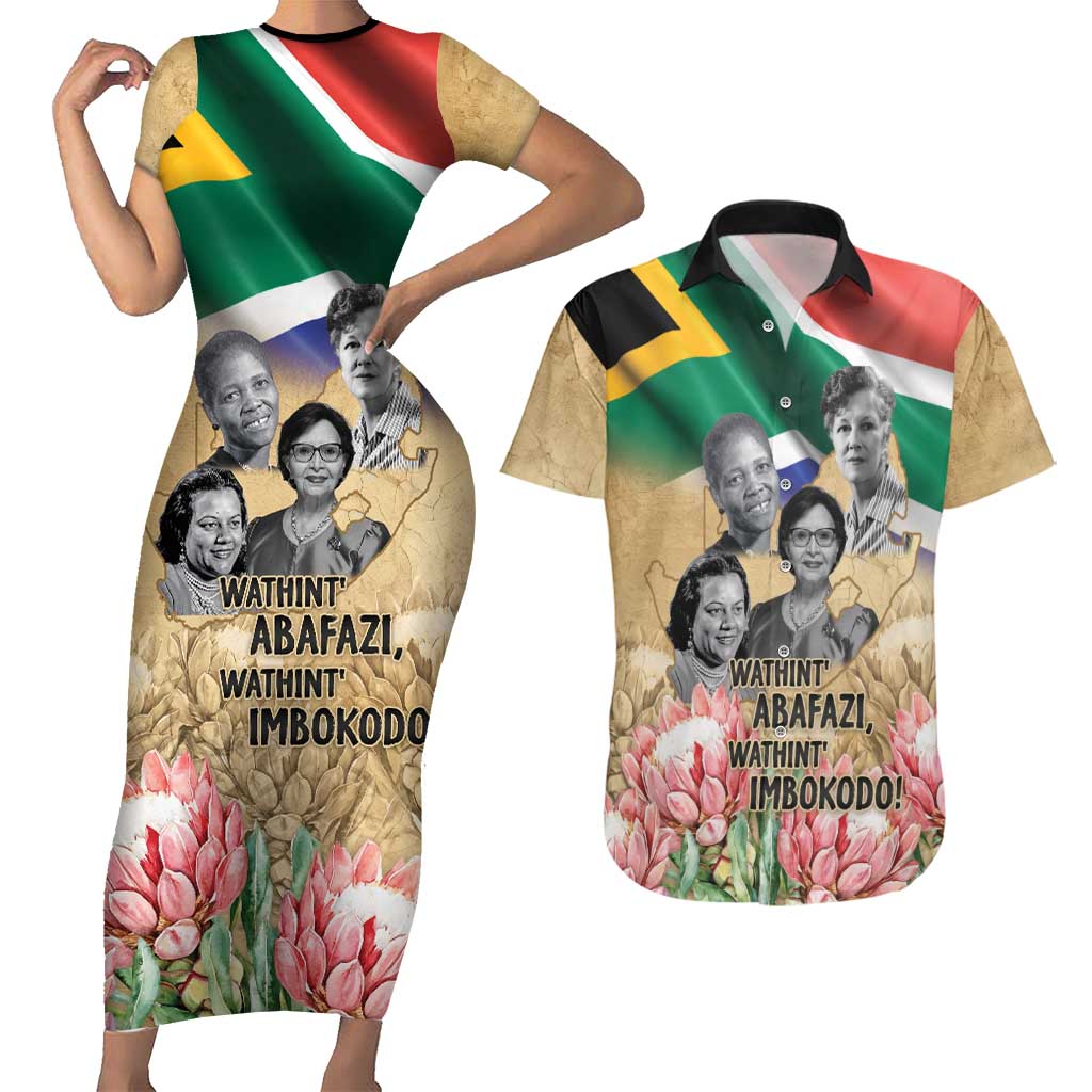 South African Women Mobilisation Couples Matching Short Sleeve Bodycon Dress and Hawaiian Shirt Wathint Abafazi Wathint Imbokodo - Wonder Print Shop