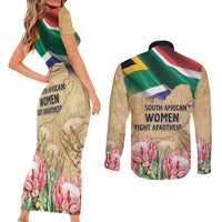 South African Women Mobilisation Couples Matching Short Sleeve Bodycon Dress and Long Sleeve Button Shirt Wathint Abafazi Wathint Imbokodo - Wonder Print Shop