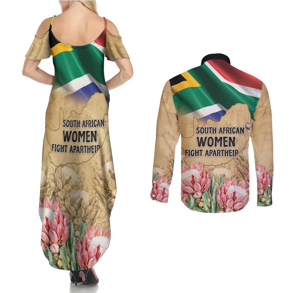 South African Women Mobilisation Couples Matching Summer Maxi Dress and Long Sleeve Button Shirt Wathint Abafazi Wathint Imbokodo - Wonder Print Shop