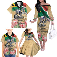 South African Women Mobilisation Family Matching Off The Shoulder Long Sleeve Dress and Hawaiian Shirt Wathint Abafazi Wathint Imbokodo - Wonder Print Shop