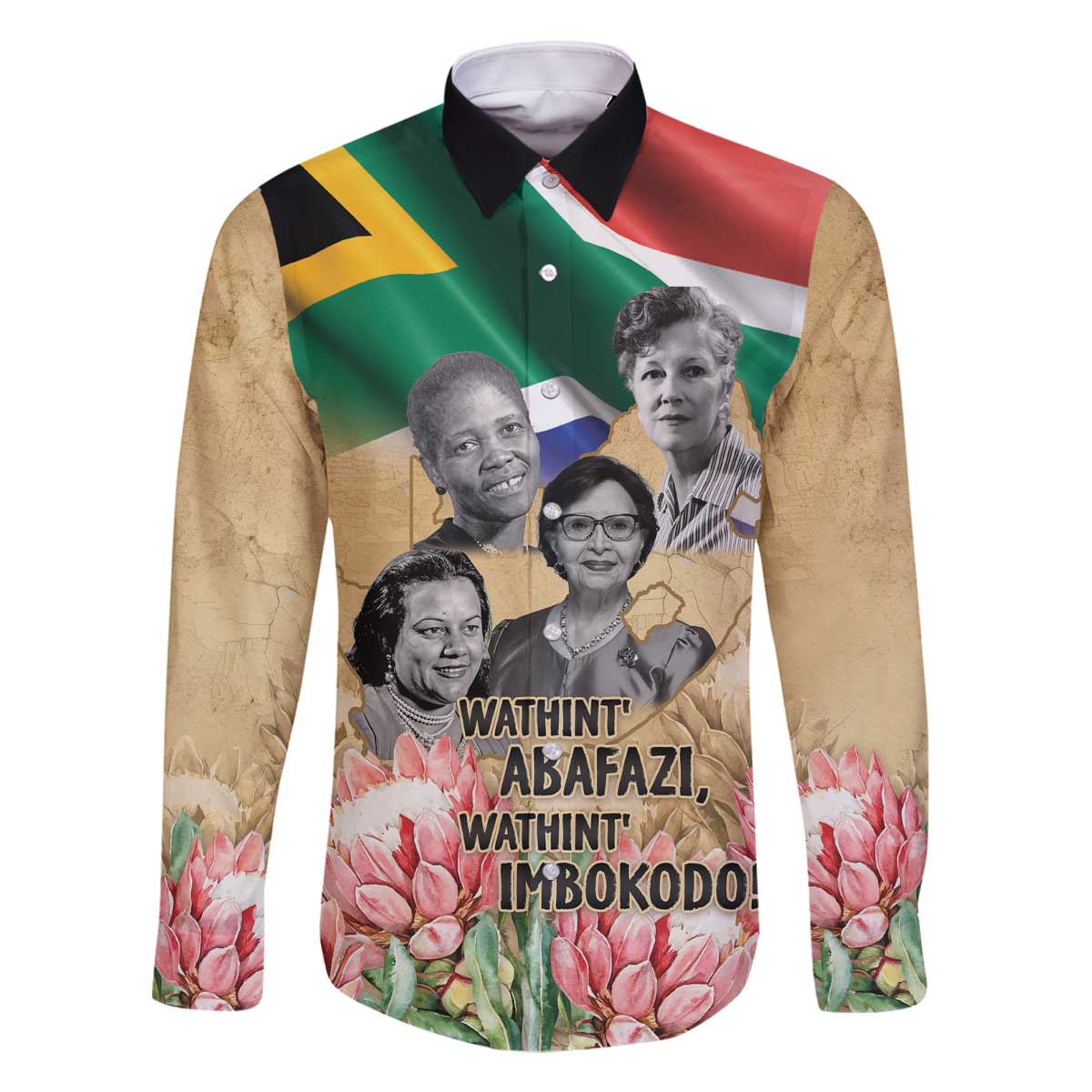 South African Women Mobilisation Family Matching Off The Shoulder Long Sleeve Dress and Hawaiian Shirt Wathint Abafazi Wathint Imbokodo - Wonder Print Shop