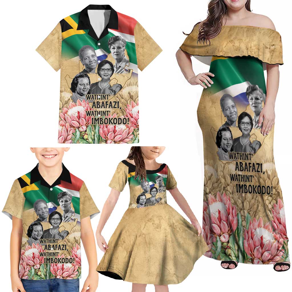 South African Women Mobilisation Family Matching Off Shoulder Maxi Dress and Hawaiian Shirt Wathint Abafazi Wathint Imbokodo - Wonder Print Shop