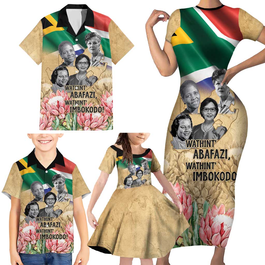 South African Women Mobilisation Family Matching Short Sleeve Bodycon Dress and Hawaiian Shirt Wathint Abafazi Wathint Imbokodo - Wonder Print Shop