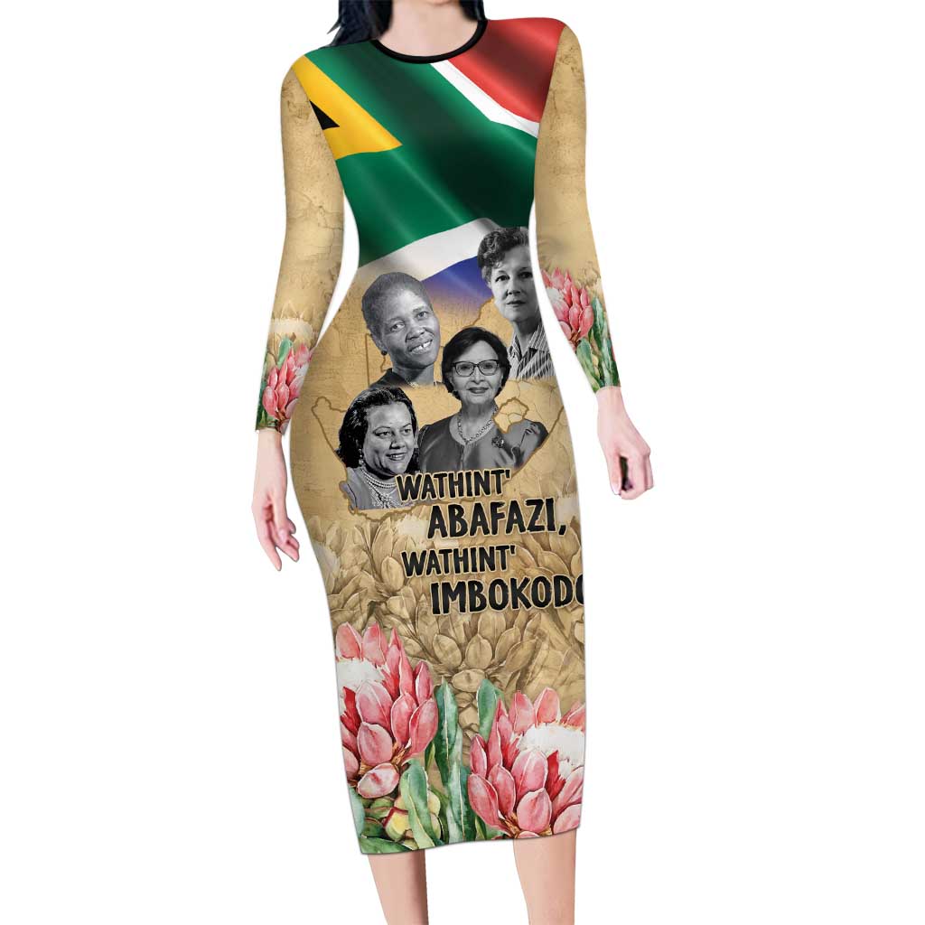 South African Women Mobilisation Long Sleeve Bodycon Dress Wathint Abafazi Wathint Imbokodo - Wonder Print Shop