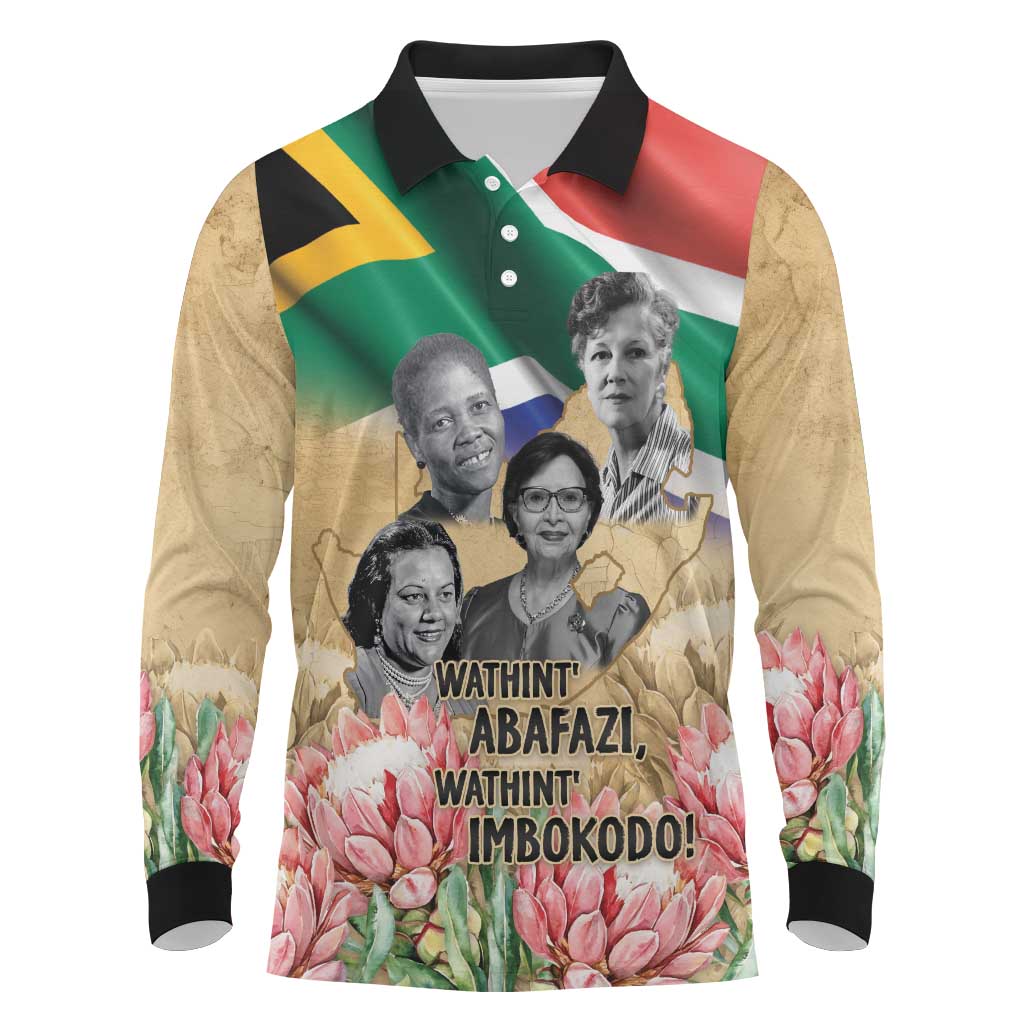 South African Women Mobilisation Long Sleeve Polo Shirt Wathint Abafazi Wathint Imbokodo - Wonder Print Shop