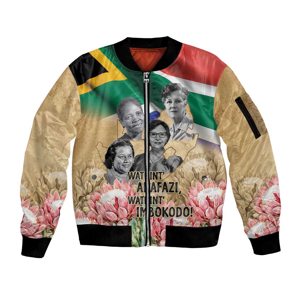 South African Women Mobilisation Sleeve Zip Bomber Jacket Wathint Abafazi Wathint Imbokodo - Wonder Print Shop