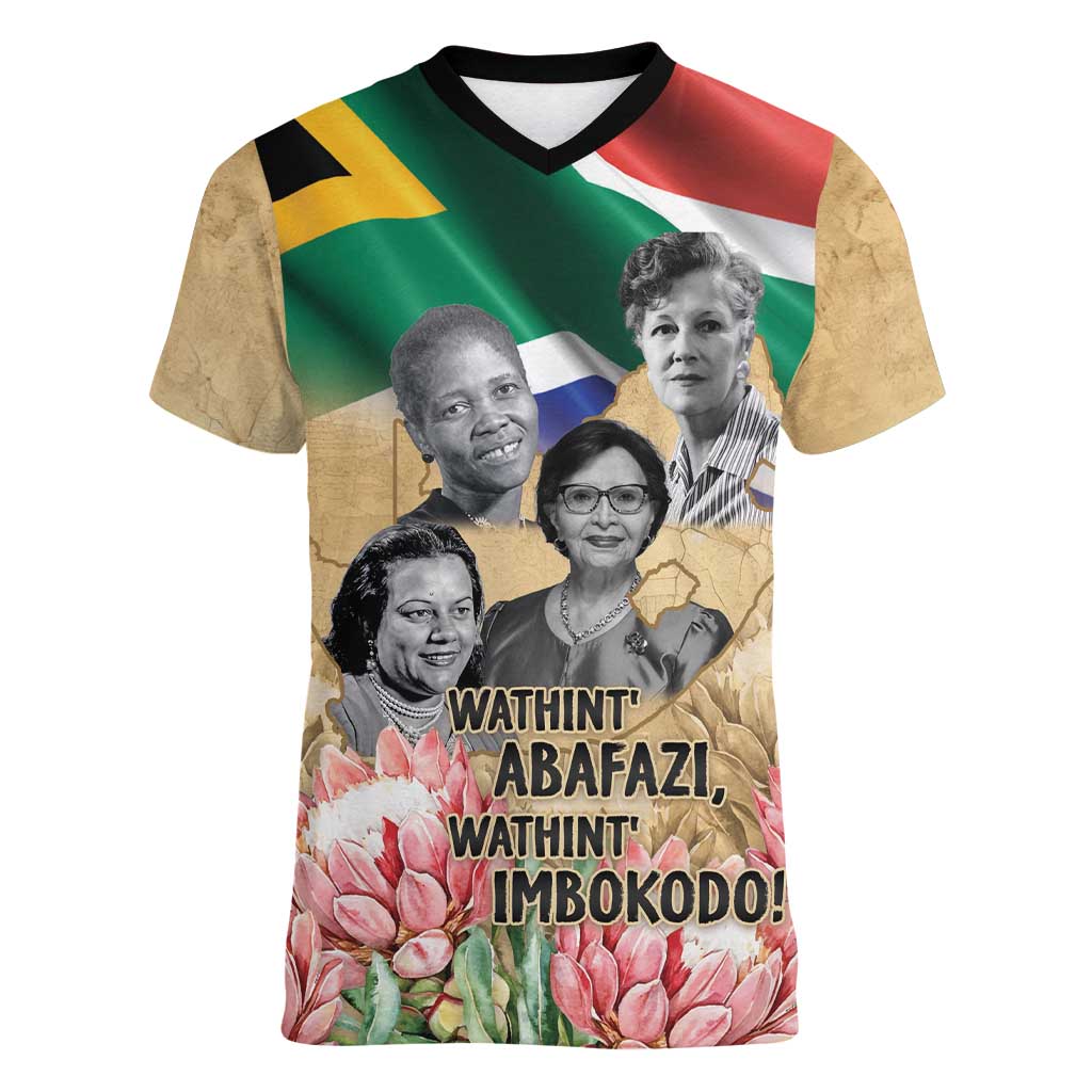 South African Women Mobilisation Women V-Neck T-Shirt Wathint Abafazi Wathint Imbokodo - Wonder Print Shop