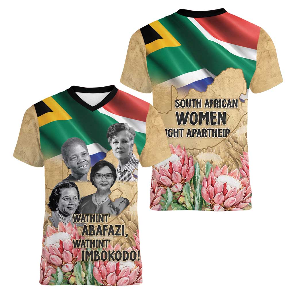 South African Women Mobilisation Women V-Neck T-Shirt Wathint Abafazi Wathint Imbokodo - Wonder Print Shop