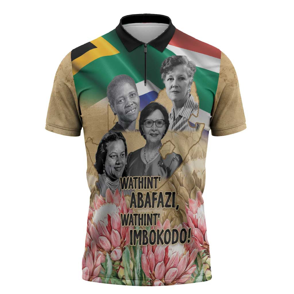 South African Women Mobilisation Zipper Polo Shirt Wathint Abafazi Wathint Imbokodo - Wonder Print Shop