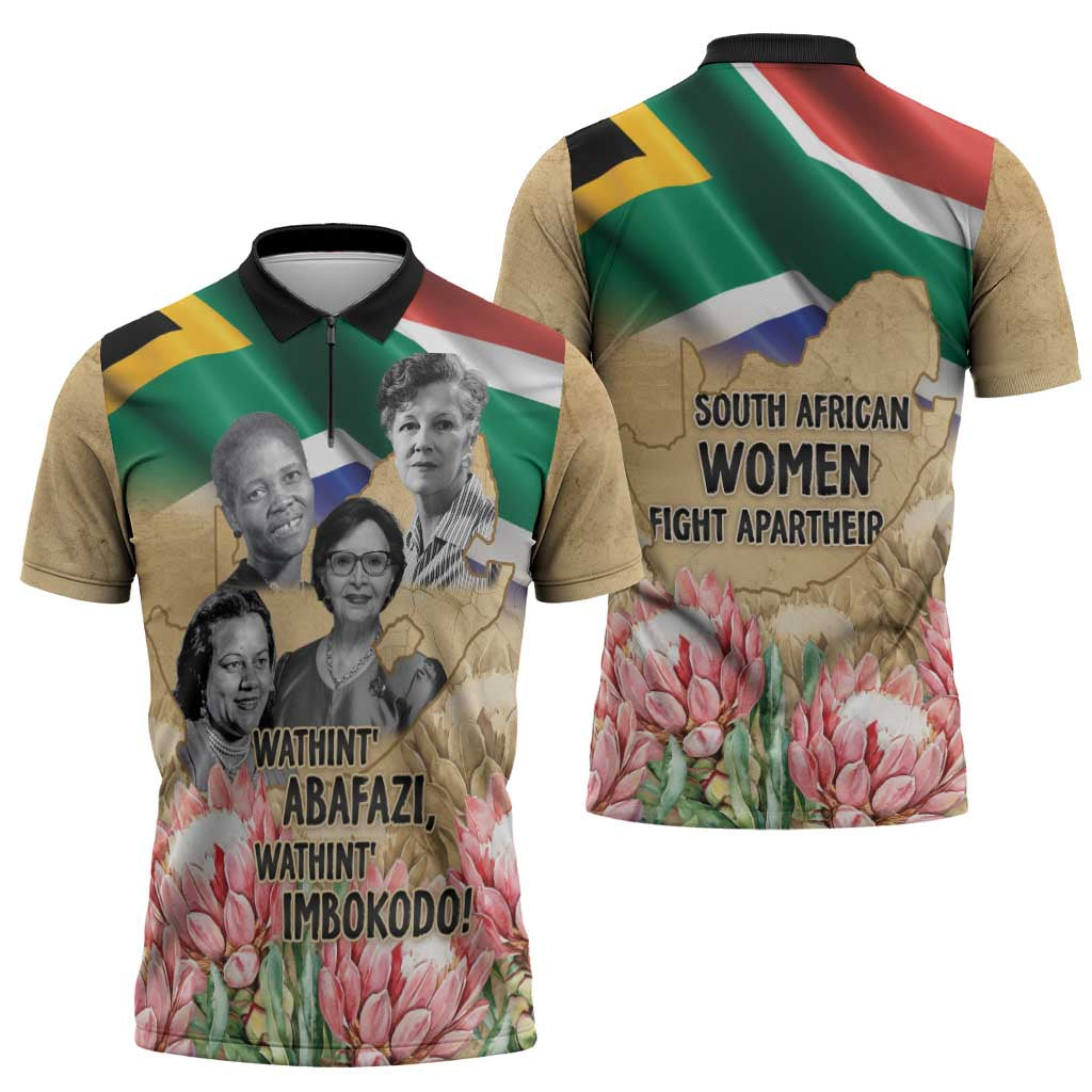 South African Women Mobilisation Zipper Polo Shirt Wathint Abafazi Wathint Imbokodo - Wonder Print Shop