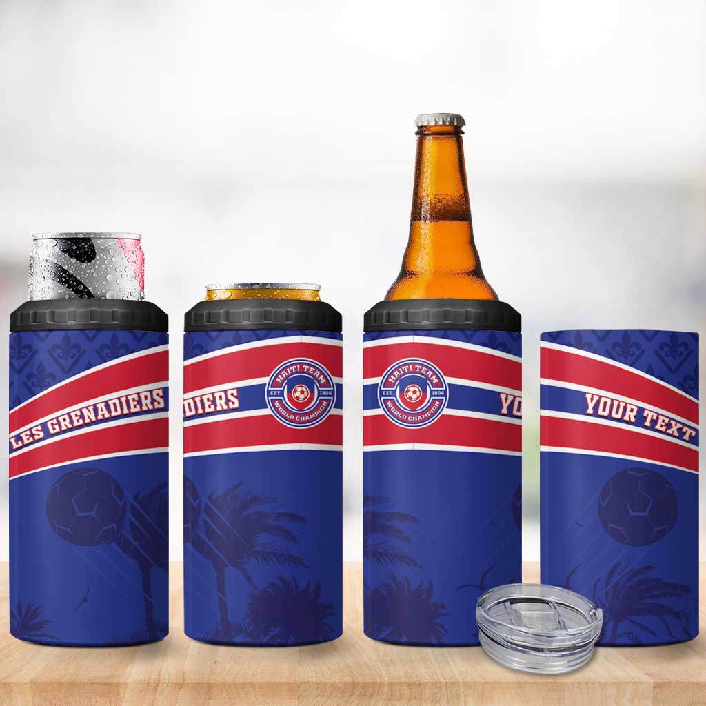 Custom Haiti Football 4 in 1 Can Cooler Tumbler Les Grenadiers - Royal Palm - Wonder Print Shop
